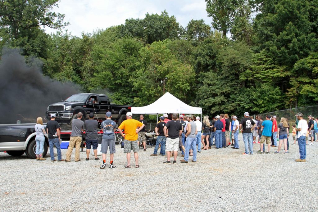 Crowds of diesel enthusiasts gathered around the DP Tuner mobile dyno