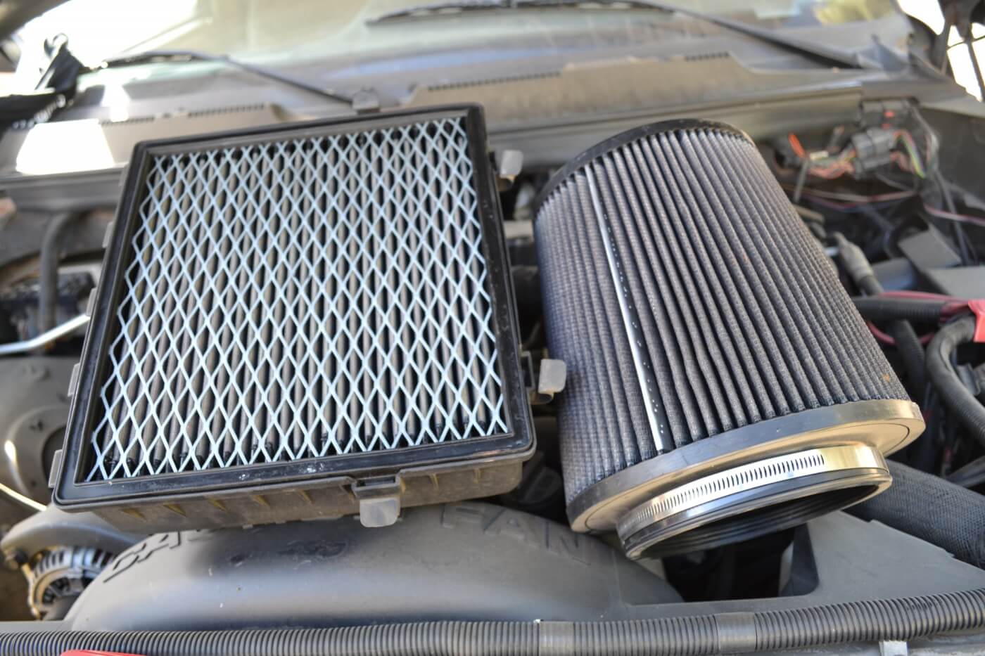 12. If you think of a conical filter spread out and rolled flat, you can see how much more surface area the AFE filter has compared to the filter in the stock airbox.