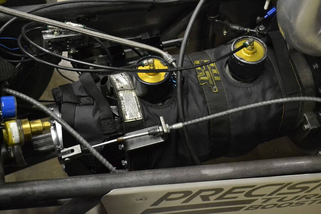 A Lenco three-speed transmission resides behind the powerful diesel and, in order to survive, has been outfitted with virtually every heavy-duty part that Lenco offers. The transmission is also air-shifted at a pre-set point of 5,300rpm, which lets the driver keep his eyes on the track.