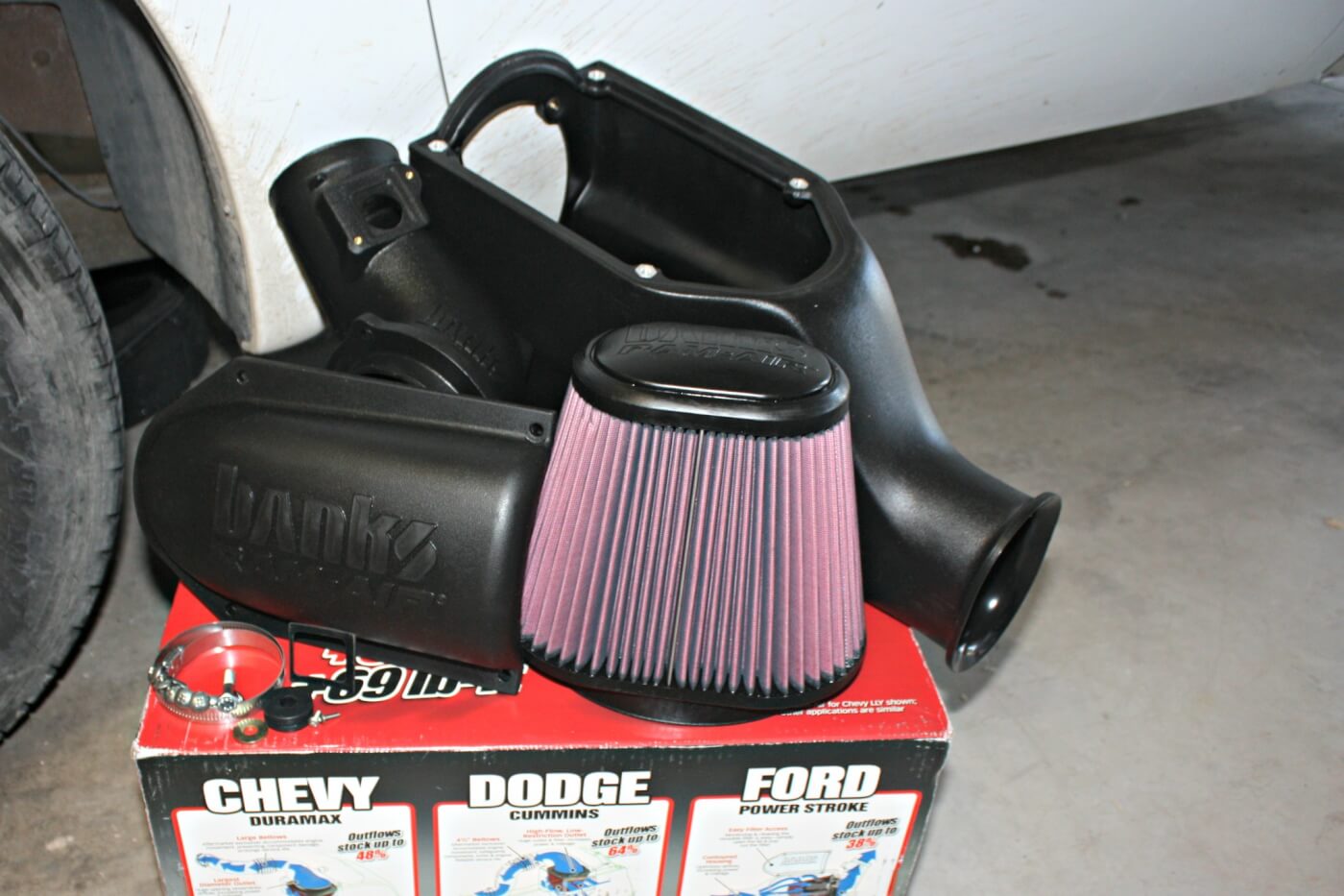 1. The Banks Ram-Air Intake system is a simple to install stock replacement kit that increases airflow by up to 38 percent on the 6.0L Power Stroke, which improves throttle response and turbo spool-up time.