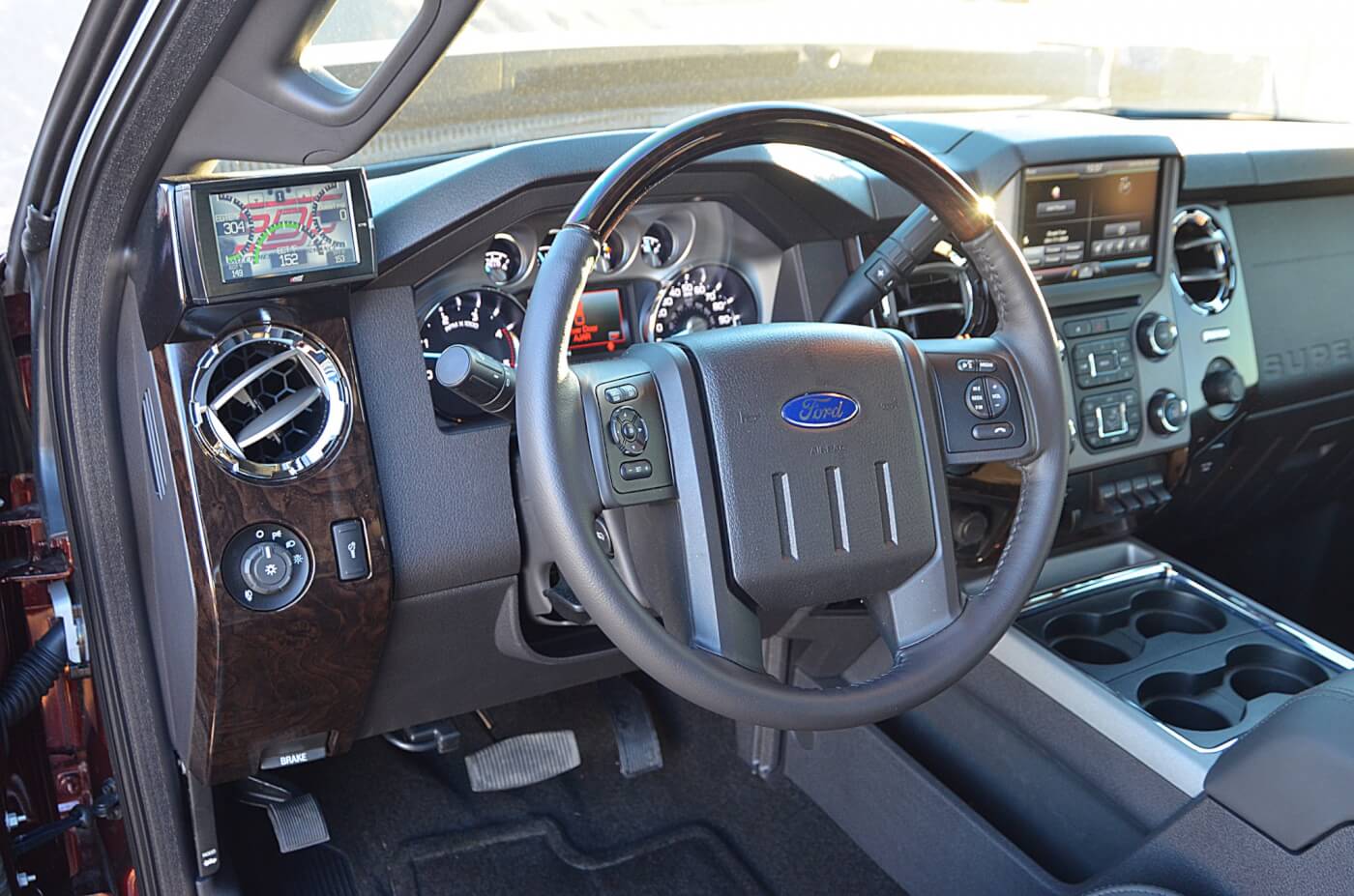 The interior is so clean on this new Ford F450 that Sean left it stock. Ford did a great job with the layout, he left it as is.