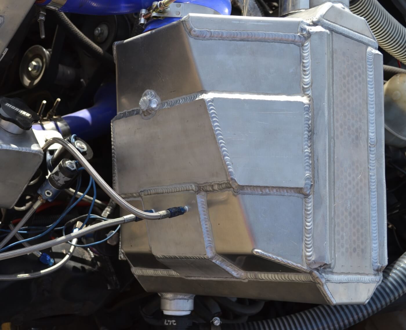 9. Another popular spot for injecting nitrous is into the intercooler, which not only adds horsepower, but also can really drop the charge air temperature dramatically.
