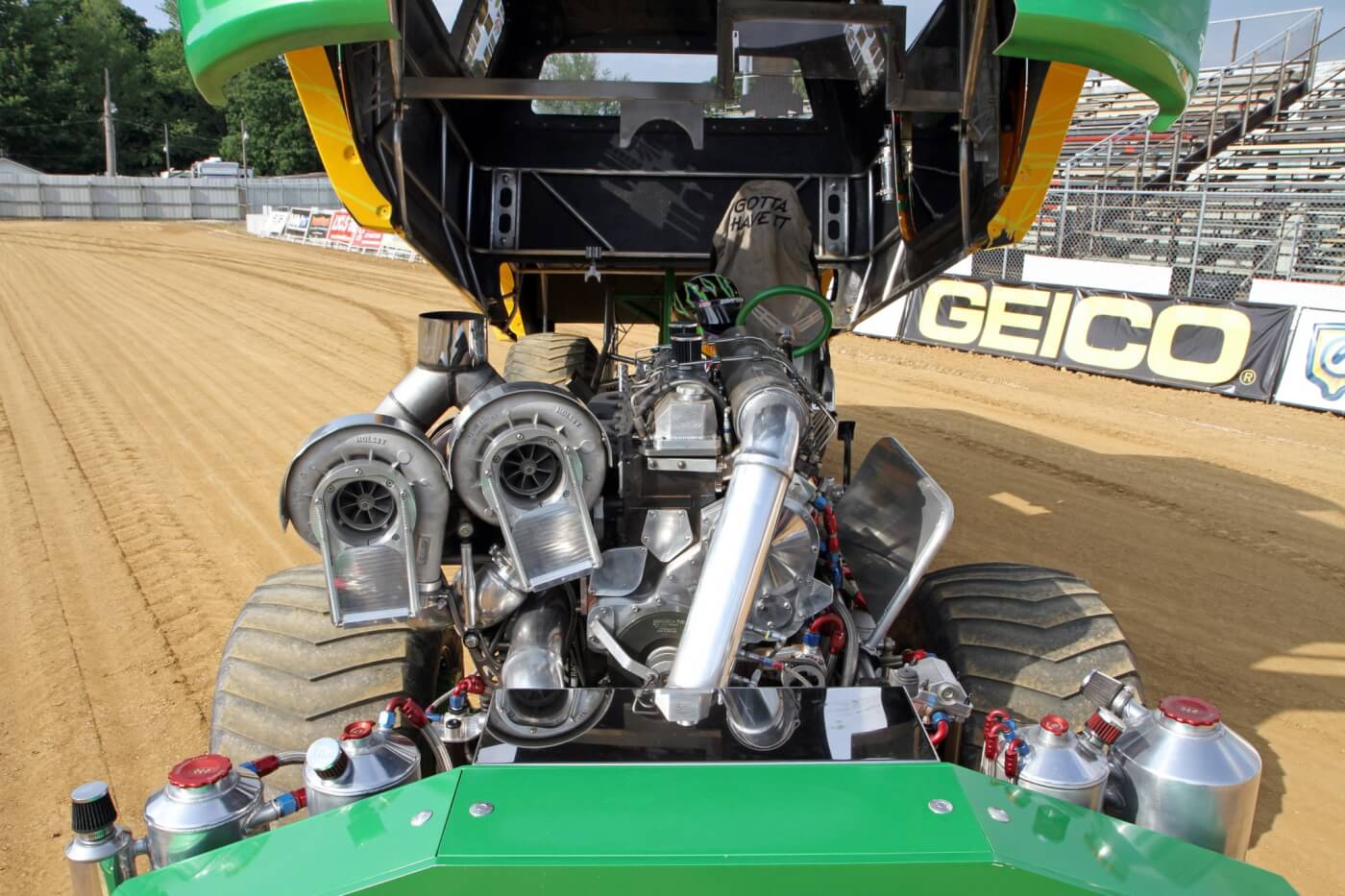 Kind of like staring down a double barrel shotgun, looking at the parallel Columbus Diesel Supply Pro-Stock series twins on this engine can be intimidating.