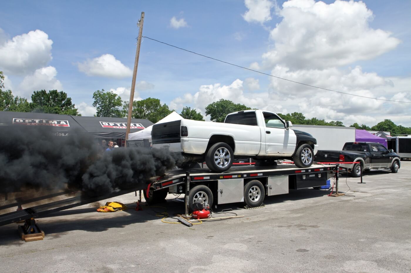 The crew from the DP-Tuner mobile dyno service had their Dynocom chassis dyno set up near the end of the vendor area. They ran 25 trucks across the rollers on Thursday including this Dodge; they also ran 15 more trucks on Saturday at the park.