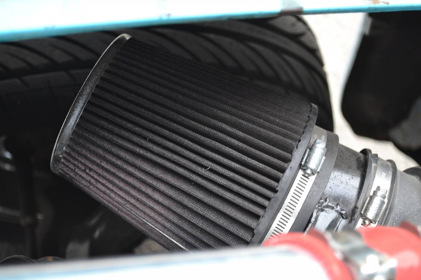A universal air filter "of some sort" was another used item, which gets the job done as far as airflow into the turbo goes.