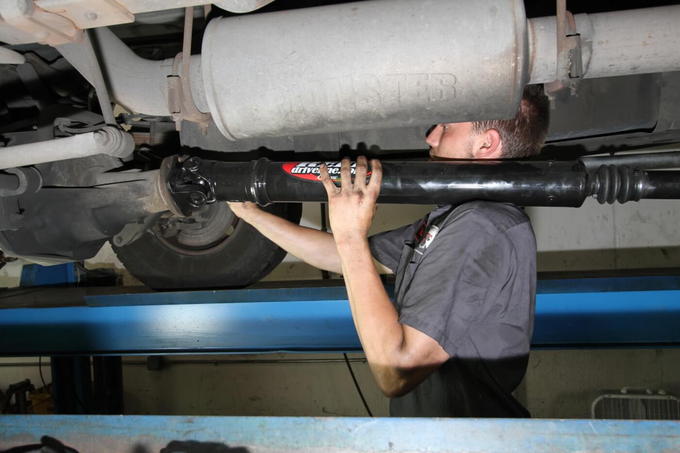 13. The rear driveshaft is a two-piece unit with a center support bearing. Ours was well used and in need of repair. It was replaced will an all-new unit from J.E. Reel, which is better than stock. 