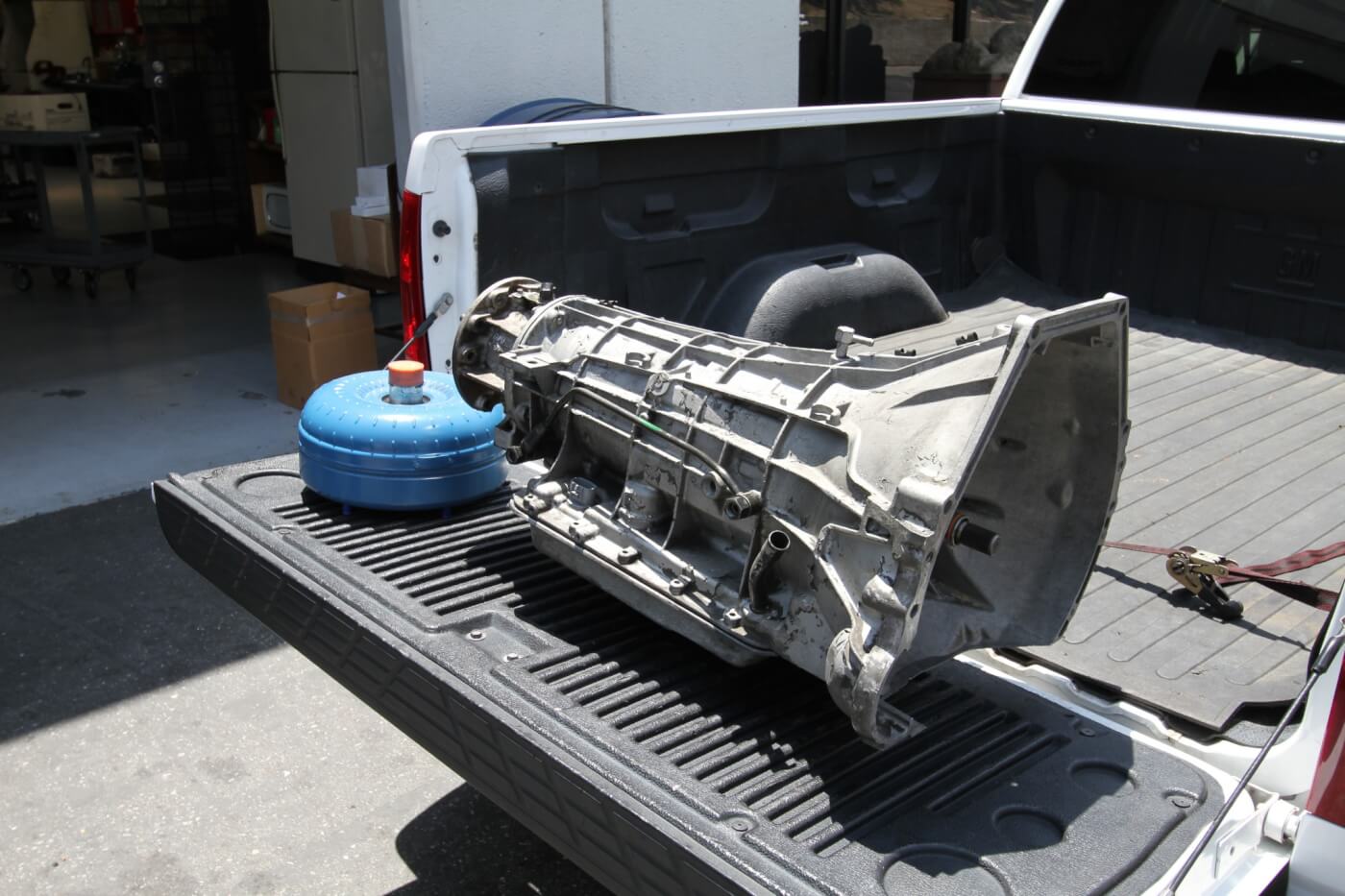 After a complete overhaul and some much needed upgrades by Remac, our better than new Ford 4R100 transmission is ready to install. Remac ships its transmission with a torque converter. 