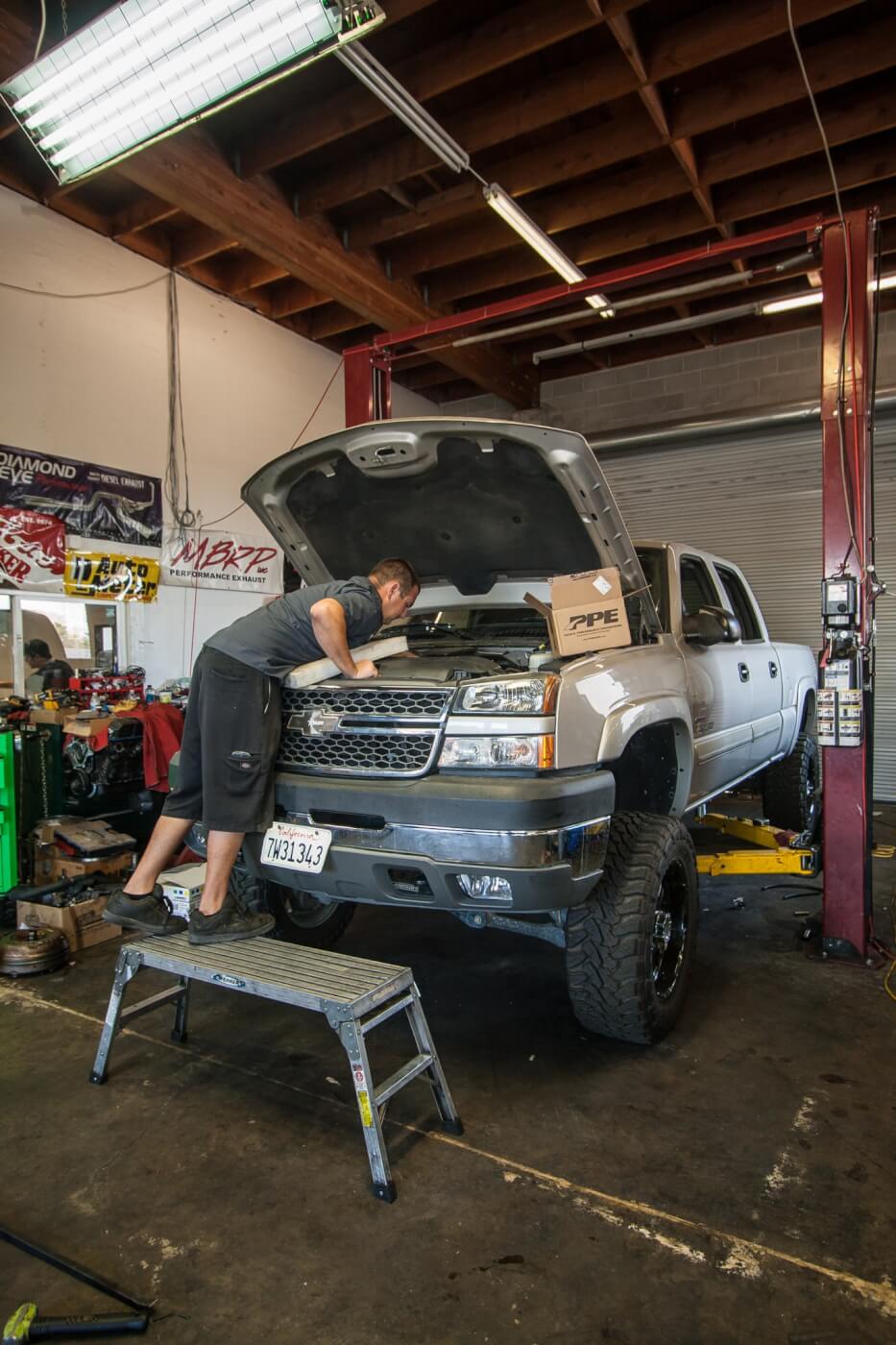 1. Master tech Ethan Barker of Left Coast Diesel helped us install the trio of affordable Duramax fueling modifications that made significant improvements in acceleration on our test truck, especially out of hole.