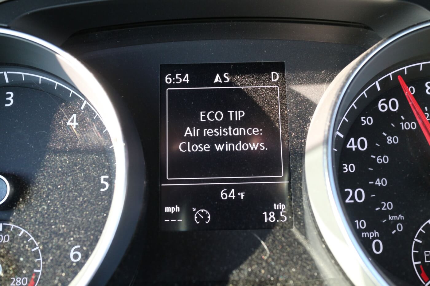 The driver assist info system offers eco tips as you push along. Besides recommending up and down shifts points, it also warns that open windows eat fuel. This warning about windows is found on both the automatic and manual cars. 