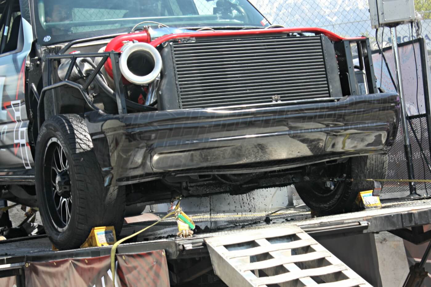 After dozens of 1500+ horsepower runs on the dyno, multiple 9-second passes at the track, and who knows how much nitrous, the billet connecting rods came apart, which led to a windowed engine block and the massive evacuation of the engines oil and coolant all over the dyno.