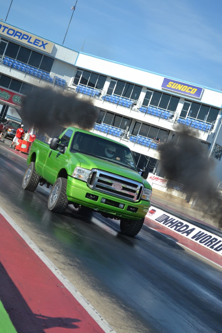 A number of Sportsman and Index Classes were available to competitors, like the 11.90 Super Diesel and 10.90 index classes. This bright green Ford made it a number of rounds in the 11.90 class, which is usually dominated by Dodges and GMs.