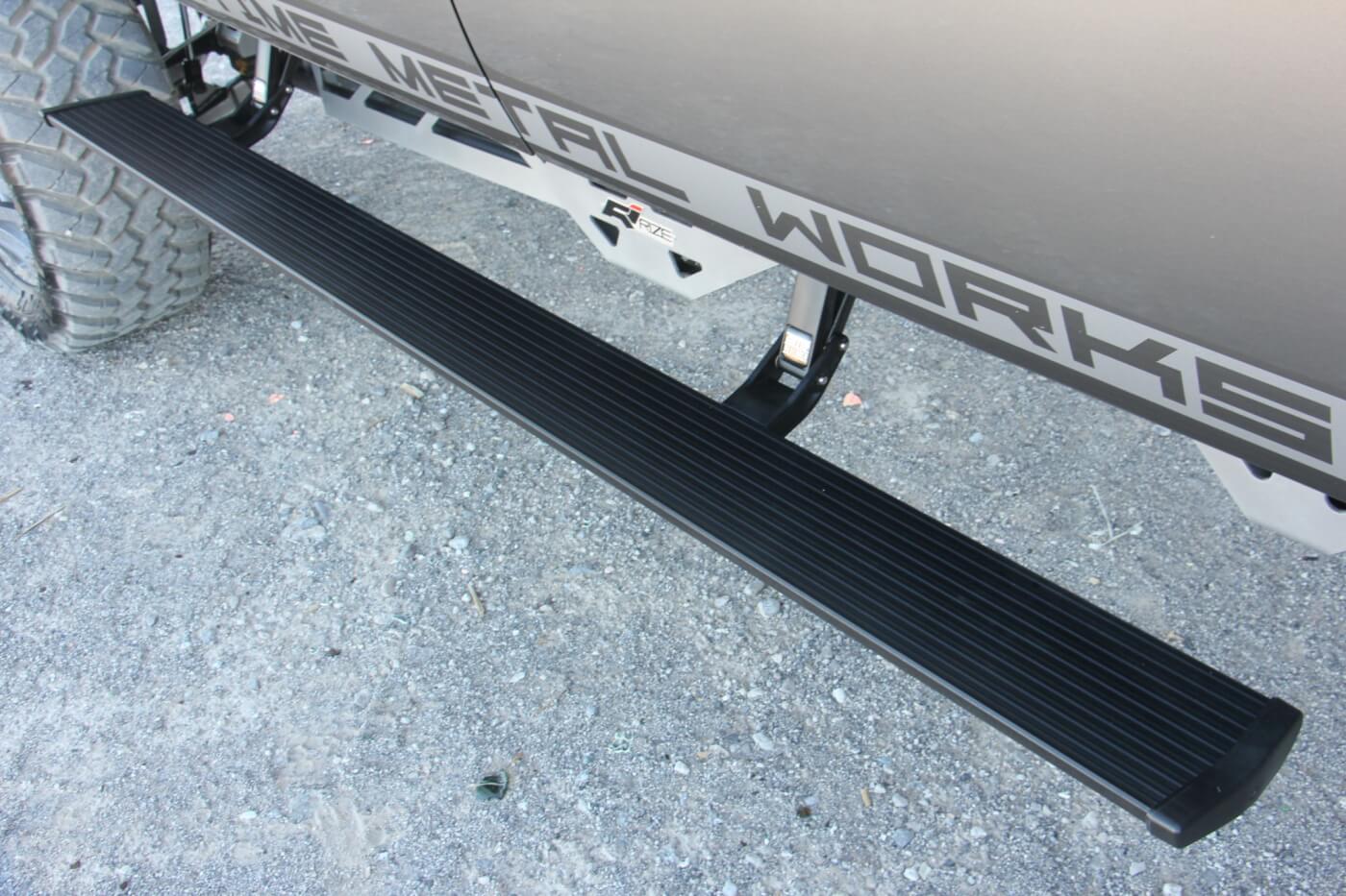 To make entry easier with the 8-10-inch Rize lift, a set of Amp Research steps were installed. 