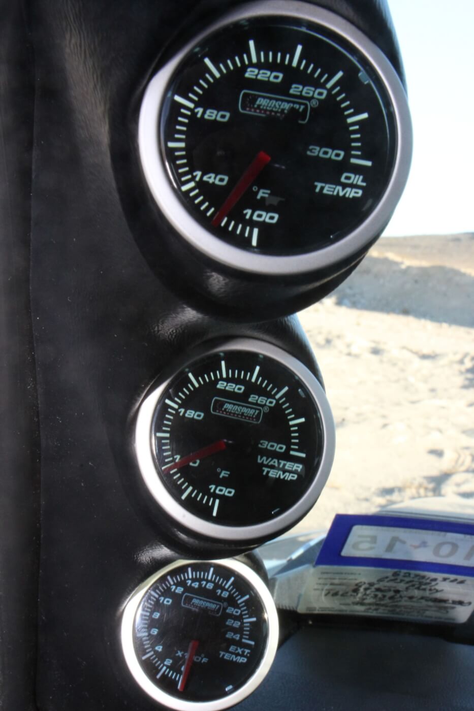 When you’re running more power than the factory intended, you need to keep an eye on things. To better monitor the engine, an A-pillar mount houses Pro-Sport oil temp, water temp and EGT gauges.