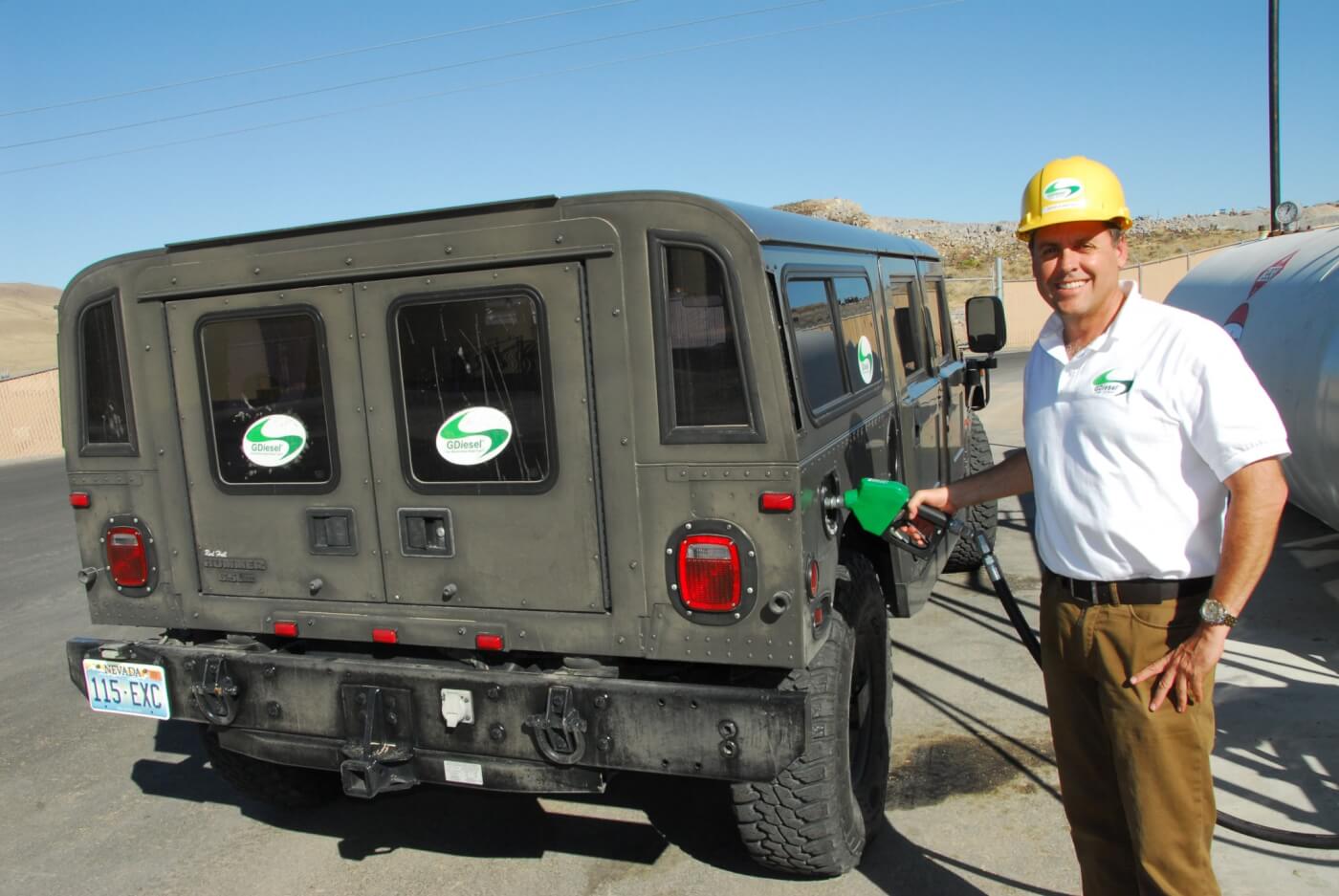ARC Partner and Director Peter Gunnerman filling up his personal Humvee with GDiesel at the refinery.