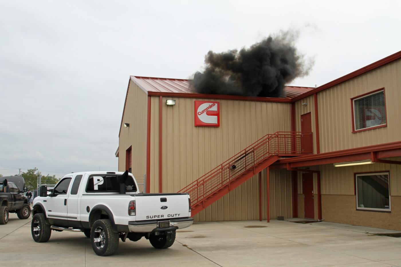 It’s an odd sight to catch an industrial building “rolling coal,” but the dyno cell at Thoroughbred is equipped with exhaust outlets to accommodate virtually any diesel truck exhaust configuration.
