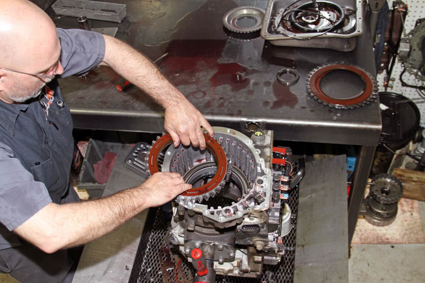 6. Even though this set of clutches did not appear damaged, the Merchant Automotive crew replaces them rather than reusing them so that the MA450 has new clutch material throughout the transmission in every clutch pack.