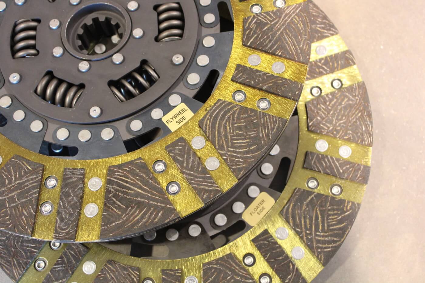 11. Everything is pre-assembled with the Centerforce kit, but there’s some assembly required when installing it in the truck. Pay close attention to the clutch discs, because the discs are not only side-specific, but position-specific. Centerforce labels everything to eliminate confusion.