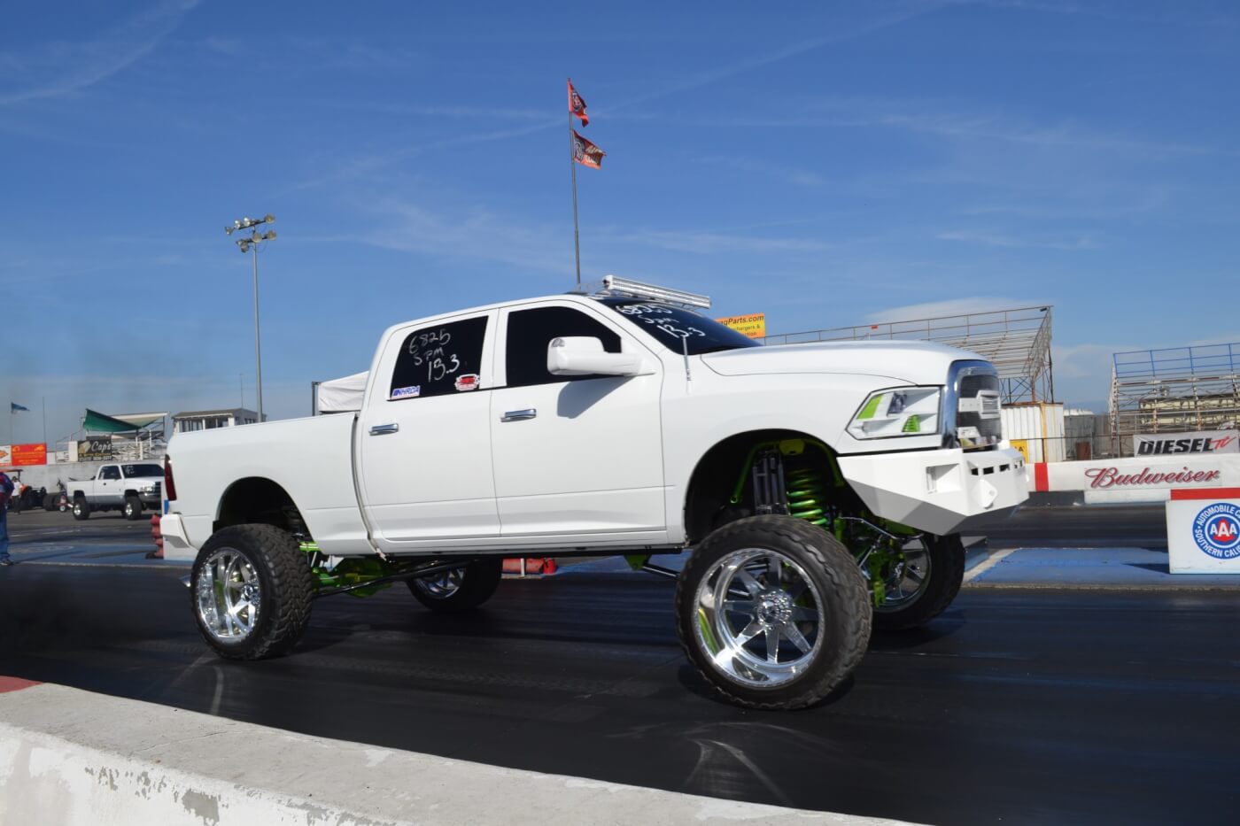 At the track, Joey's Ram rockets off the line with 1.8-second 60-foot times thanks to the 4.88 gears. Despite the heft, aerodynamic resistance, and rotating weight, the truck regularly clicks off mid ‘13s at the drag strip (with barely any smoke).