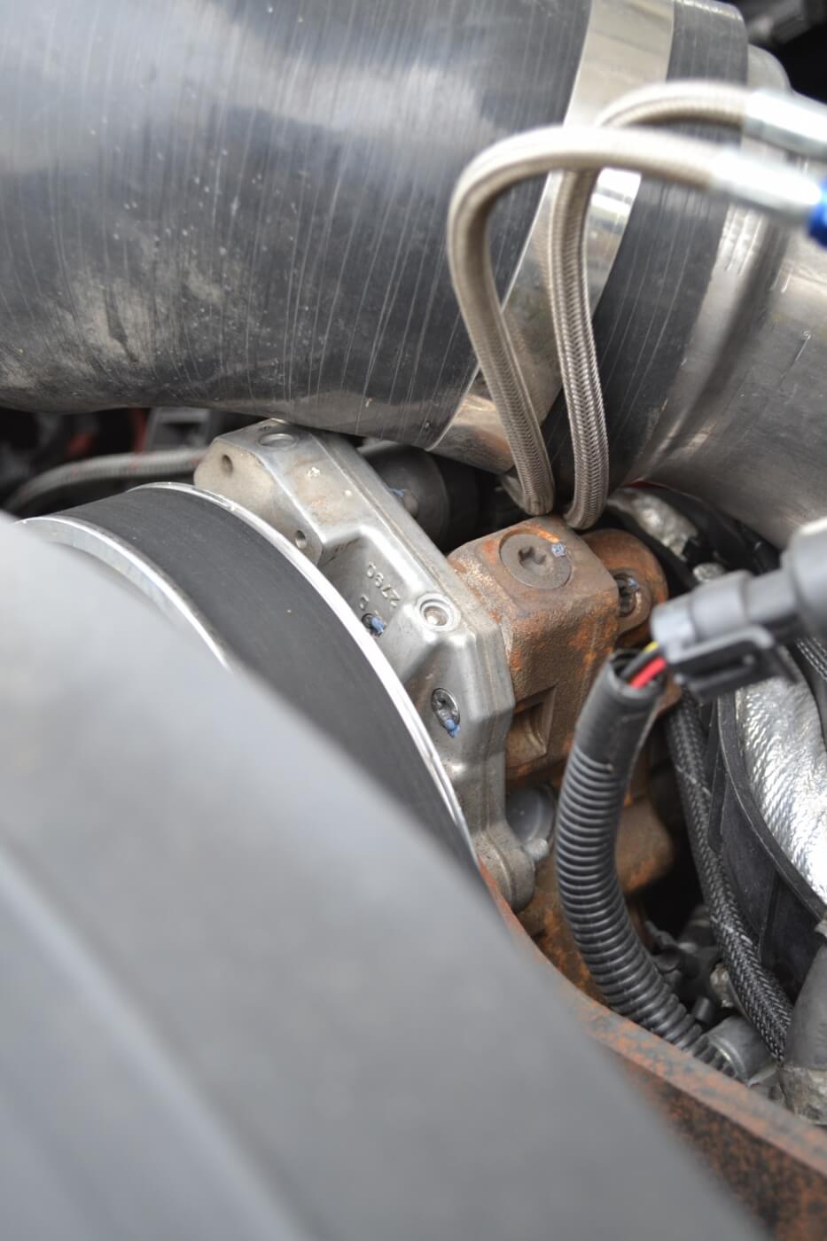 While boost and nitrous are key components to the truck's power, a lot more fuel had to be added as well. For fueling, Morgan mounted a CP3 pump using his own kit, along with a set of 100-percent over injectors from Exergy Engineering. 
