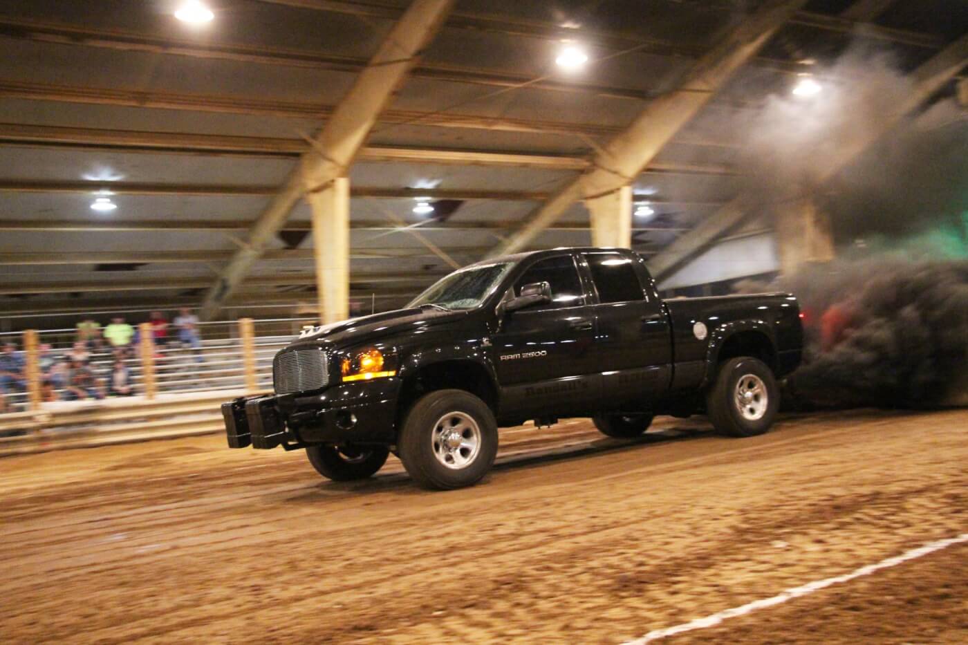 With some serious mph built up by mid-track, Brian Randall led the field in the Hot Street class with a 344-foot pull. His ’06 Dodge sports three turbos, two 12mm CP3’s, 250 percent over injectors, and is driven on the street. It’s a textbook example of what the Hot Street class is all about: a class that provides high horsepower, street-legal, unlimited turbo trucks a category to compete in.