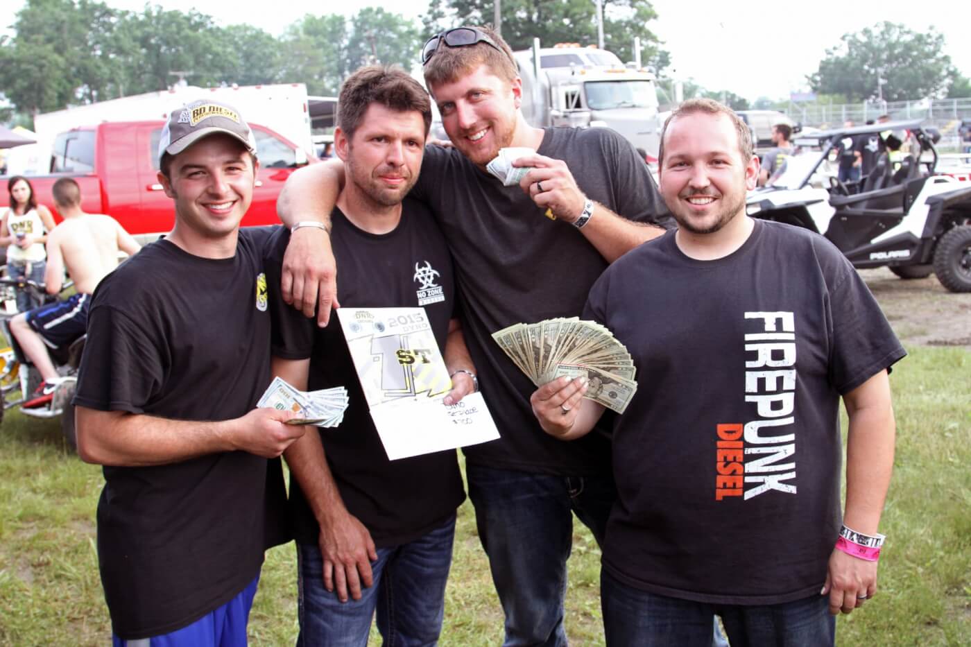 From left to right: Derek Rose, Dmitri Millard, Ryan Milliken and Lavon Miller. The gents gather together to settle a bet that Millard would not win the dyno competition. As you can see, Rose, Milliken and Miller have to back up their bet and Millard went home with an extra $3,000 cash in his pocket.