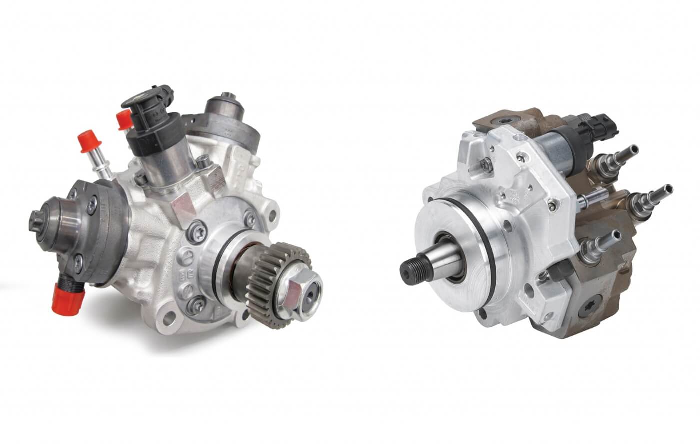 14. In terms of flow, the Exergy 10mm CP3 (right) vastly outperforms the Bosch CP4.2 (left). At a test speed of 3,000 rpm and 180 MPa (26,000 psi) of rail pressure, the 10mm Exergy CP3 flows 54 percent more fuel than the stock CP4.2. And because Exergy’s pumps don’t fall off after 3,000 rpm like the factory CP4.2 does, the Exergy pump flows an impressive 72 percent more volume at 3,500 rpm.