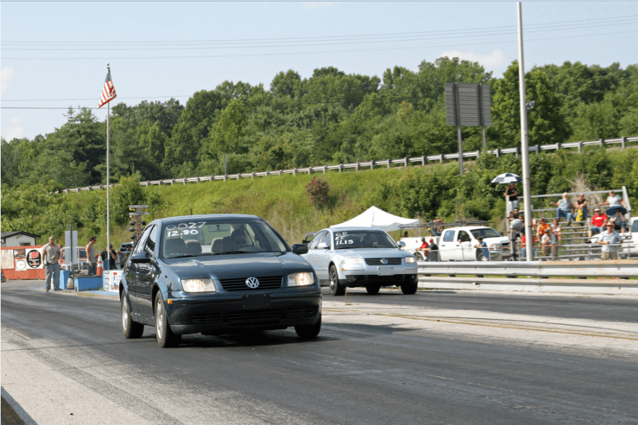 Contributing Editor/photographer Kyle Tobin raced his green VW Jetta TDI in the ET Bracket class along with three other diesel cars. The silver Passat TDI edged by him at the line, allowing him to get back behind the camera for the rest of the event.