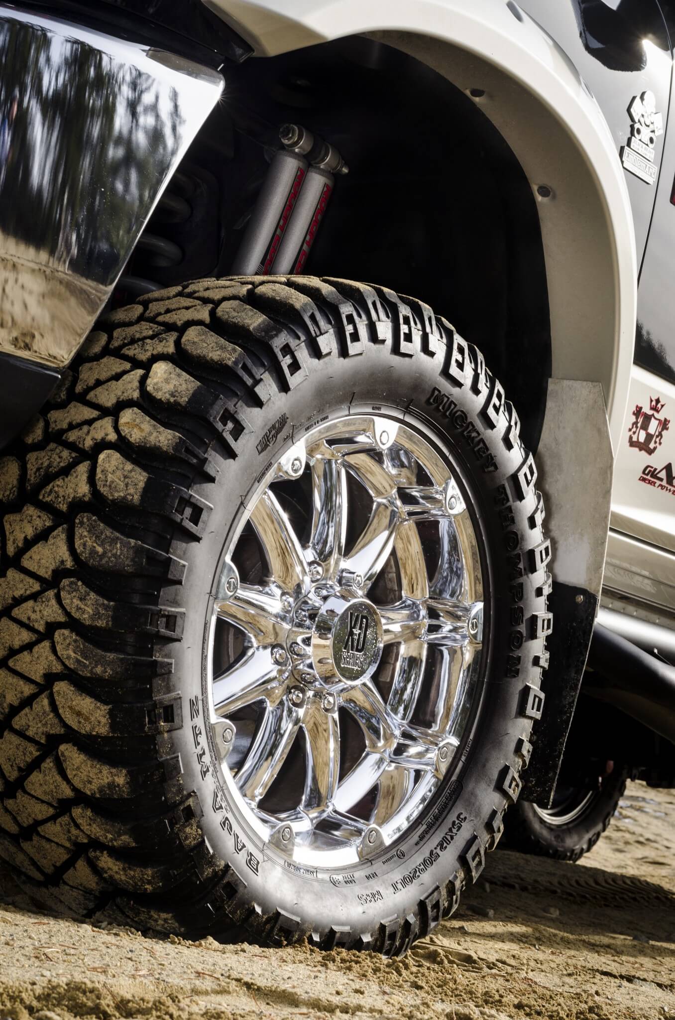 KMC XD Series Badland 779 wheels are wrapped with Mickey Thompson MTZ 35-inch tires.