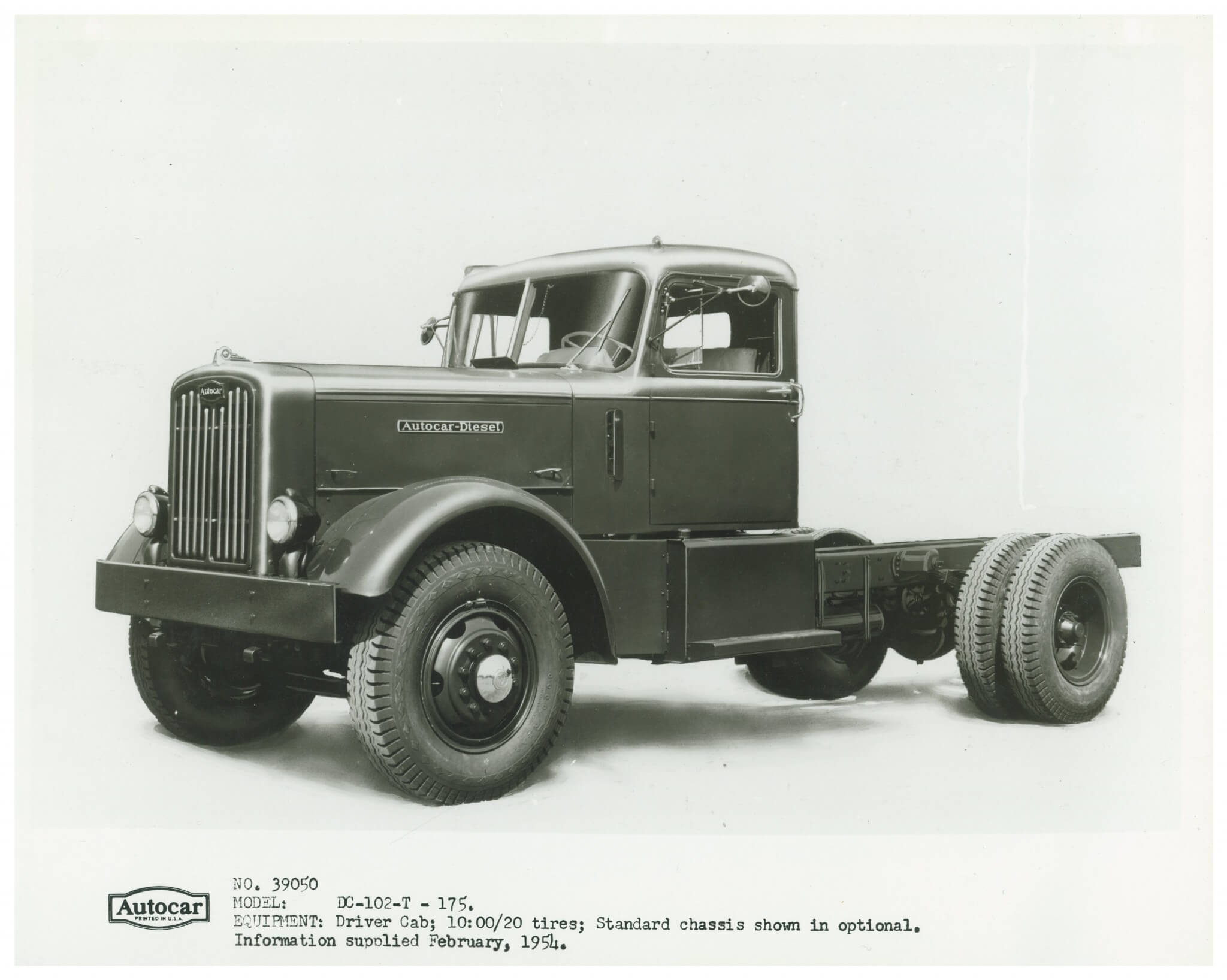 Custom branding was the new thrust of White’s Autocar brand in 1954. This DC Series platform shown is considered the standard chassis.