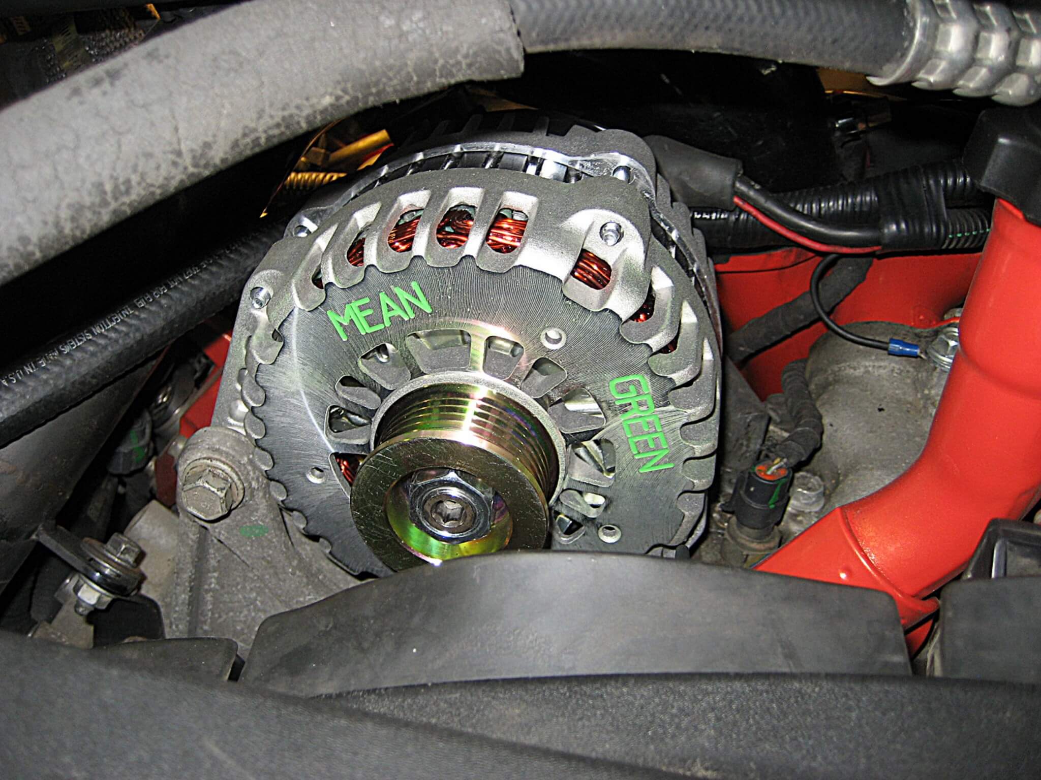 5. The Mean Green alternator is installed in the engine bay, using all the OEM mounting brackets and wiring. It’s a drop-in when replacing most OEM alternators in most applications. Exceptions do occasionally occur, due to a wide range of OEM options and accessories but are rare. 