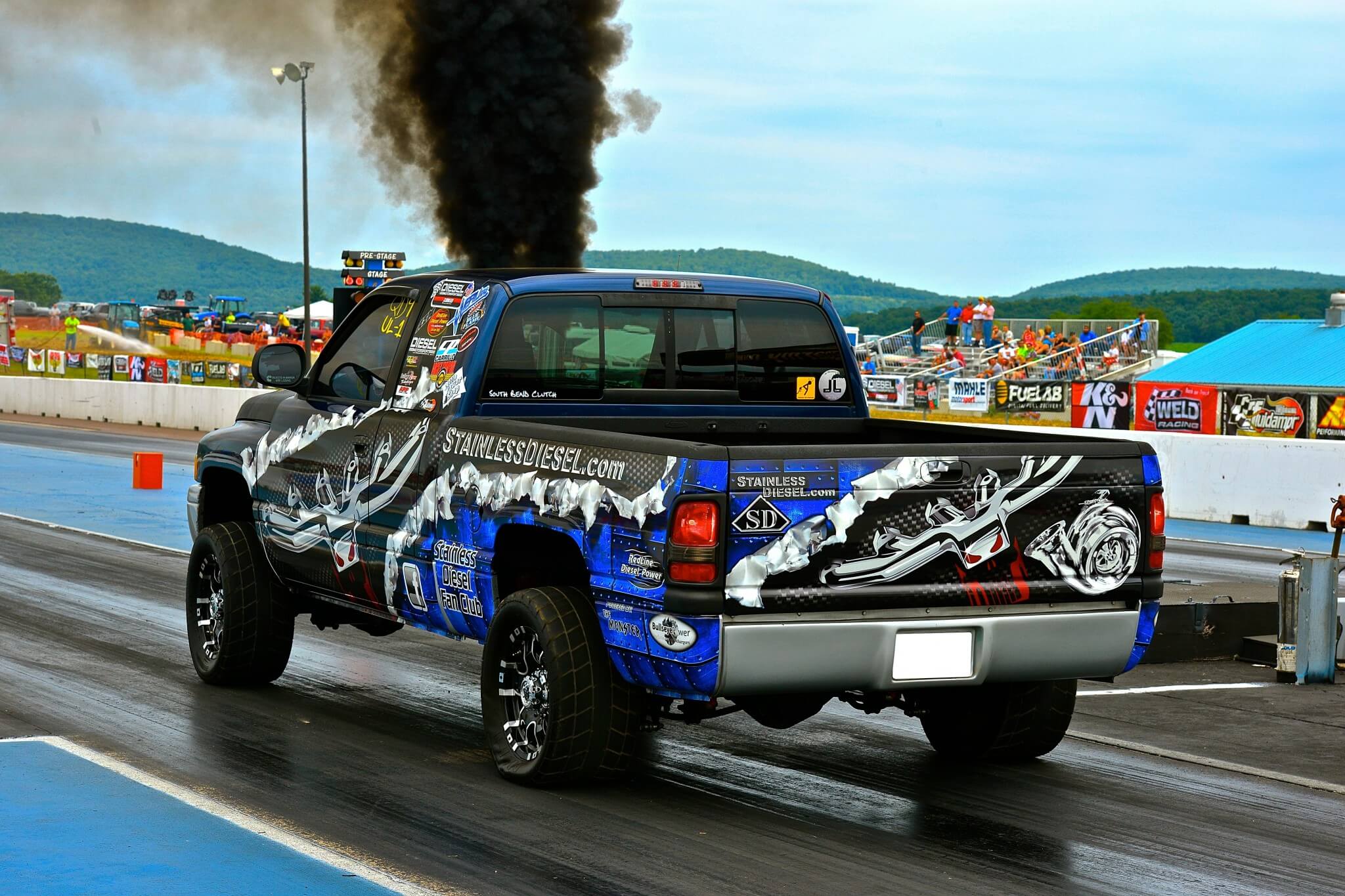 Johnny Gilbert with his StainlessDiesel.com truck took first in the Unlimited Heads Up drag race.
