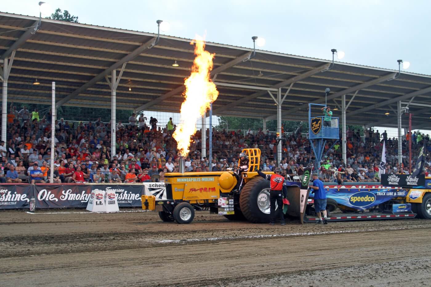 Running a tractor on BBQ juice can lead to flame-overs like this. We'll stick to good ol’ #2 in our pulling vehicles, thank you!