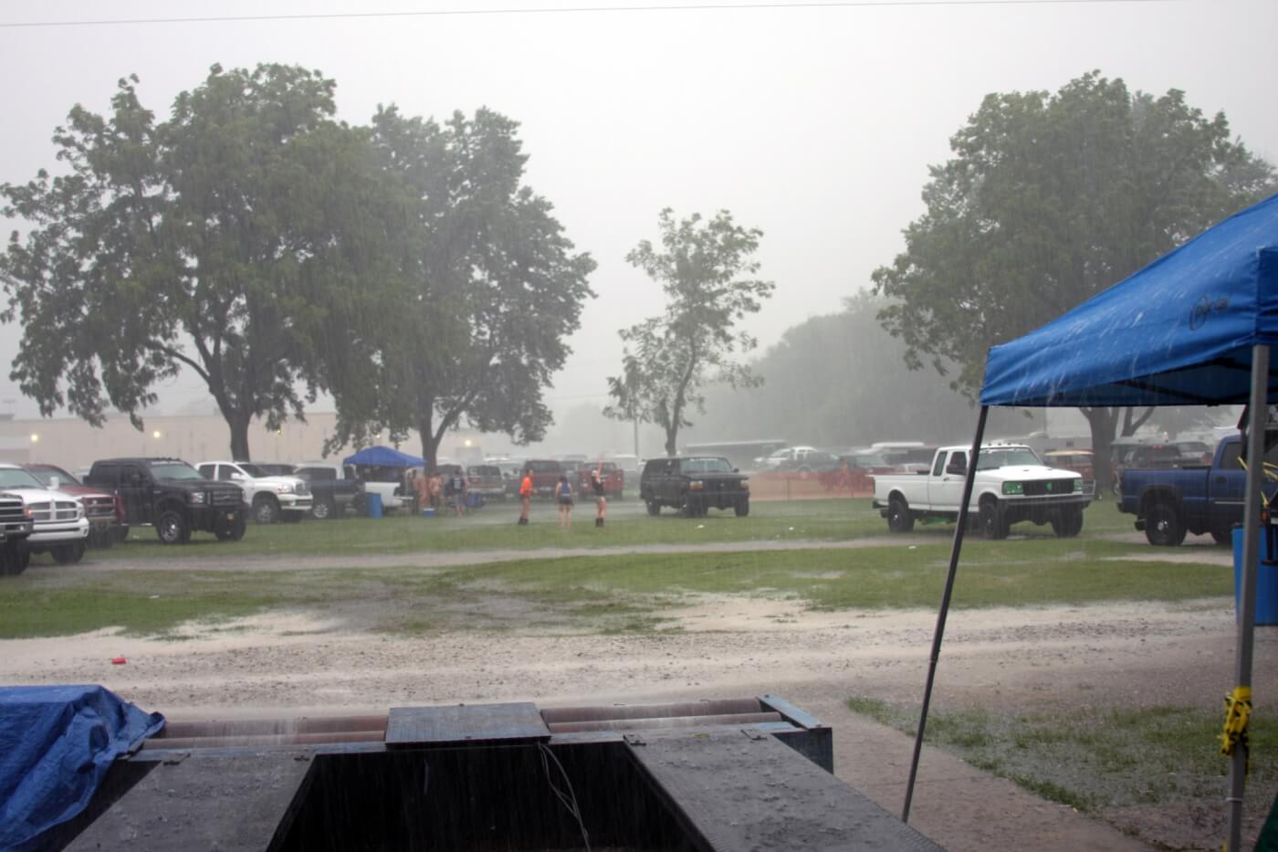 Saturday's record-setting thunderstorm put a damper on the dyno action for the day but didn't stop the crowd from having fun.