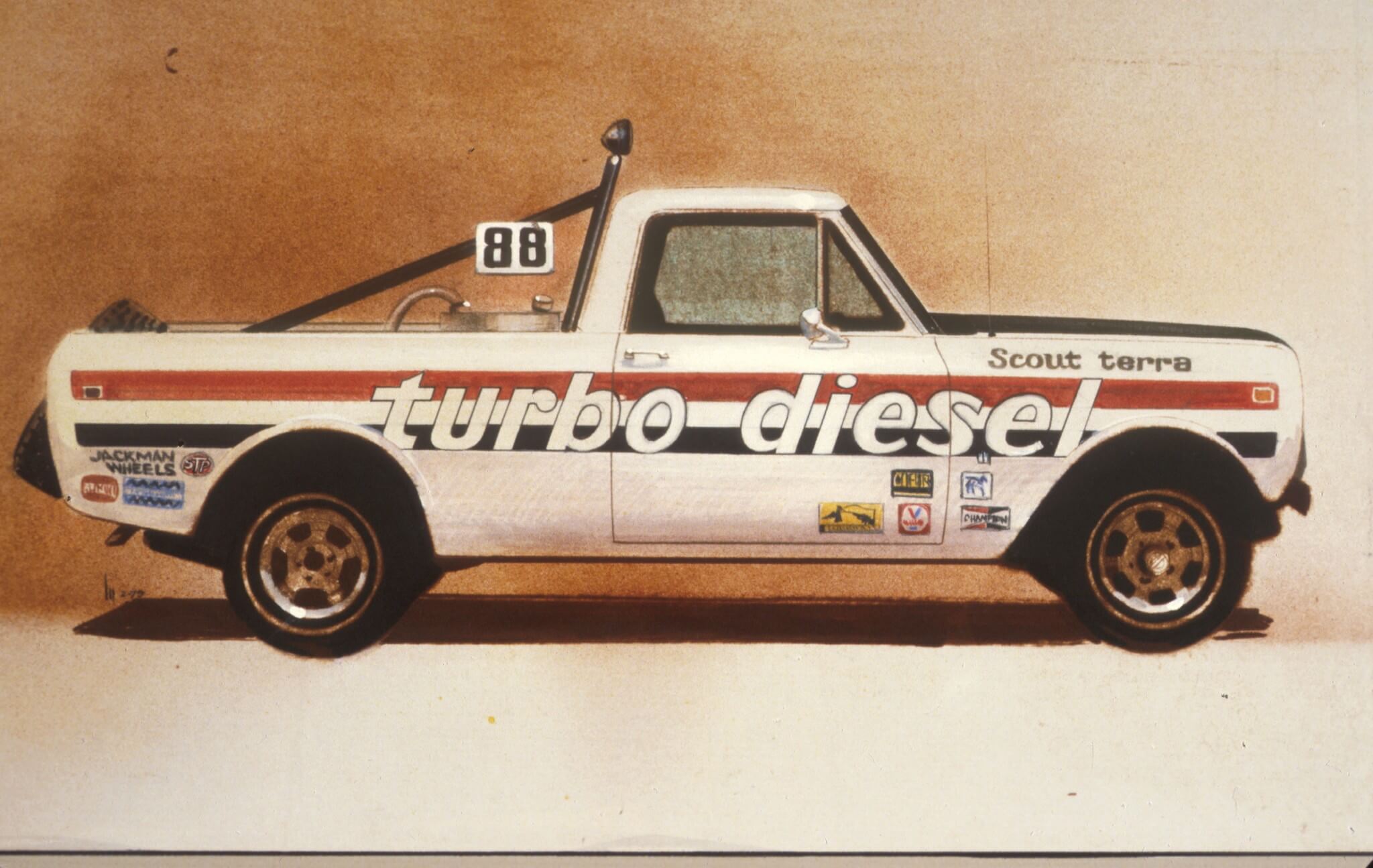 When the turbo diesel debuted, several Scout racers jumped on the bandwagon. Jimmy Jones, Jerry Boone and Sherman Balch all ran turbodiesel Scouts in the Baja 500 and 1000 races into the early 1980s. According to a magazine article of the era, in 1979 Jimmy Jones was the first person to finish the Baja 1000 race in a diesel-powered vehicle, and his Scout was also the first turbocharged vehicle to race. He set a record for the lowest fuel expenditure to that time, spending a mere $30 run the 1,000 miles. 
