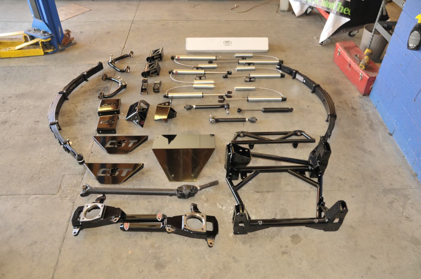 2. The 8-10-inch lift kit from CST Performance Suspension comes complete with everything you will need, including leaf springs, remote-reservoir shocks, a transmission shift cable extension, brake line extension brackets, and much, much more. The instructions that come with the kit are very complete and easily understood.