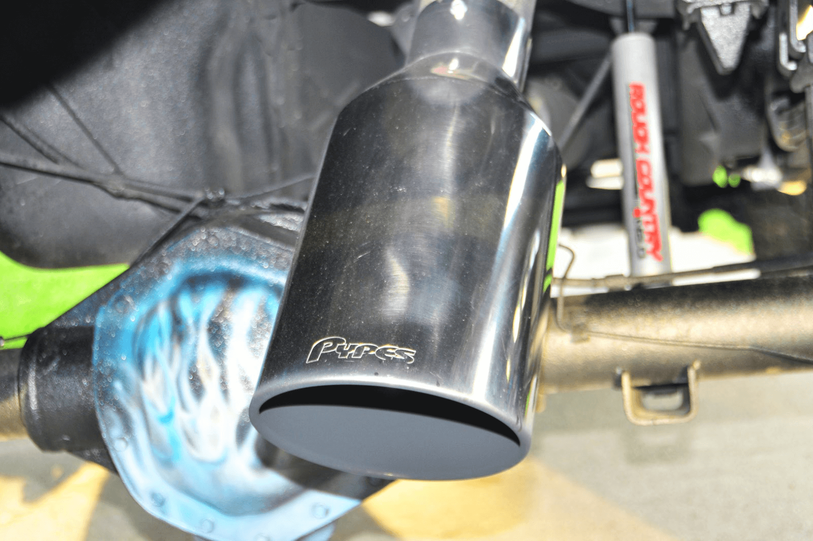 The Pypes tip is a center dump. It’s connected to a 4-in. exhaust system and AFE muffler.