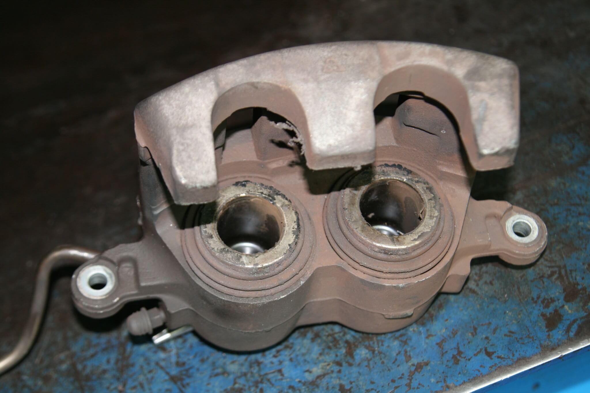 2. The OEM brake calipers are a two-piston floating design. This is a good setup for stock trucks, but braking can be vastly improved with the right aftermarket parts. 