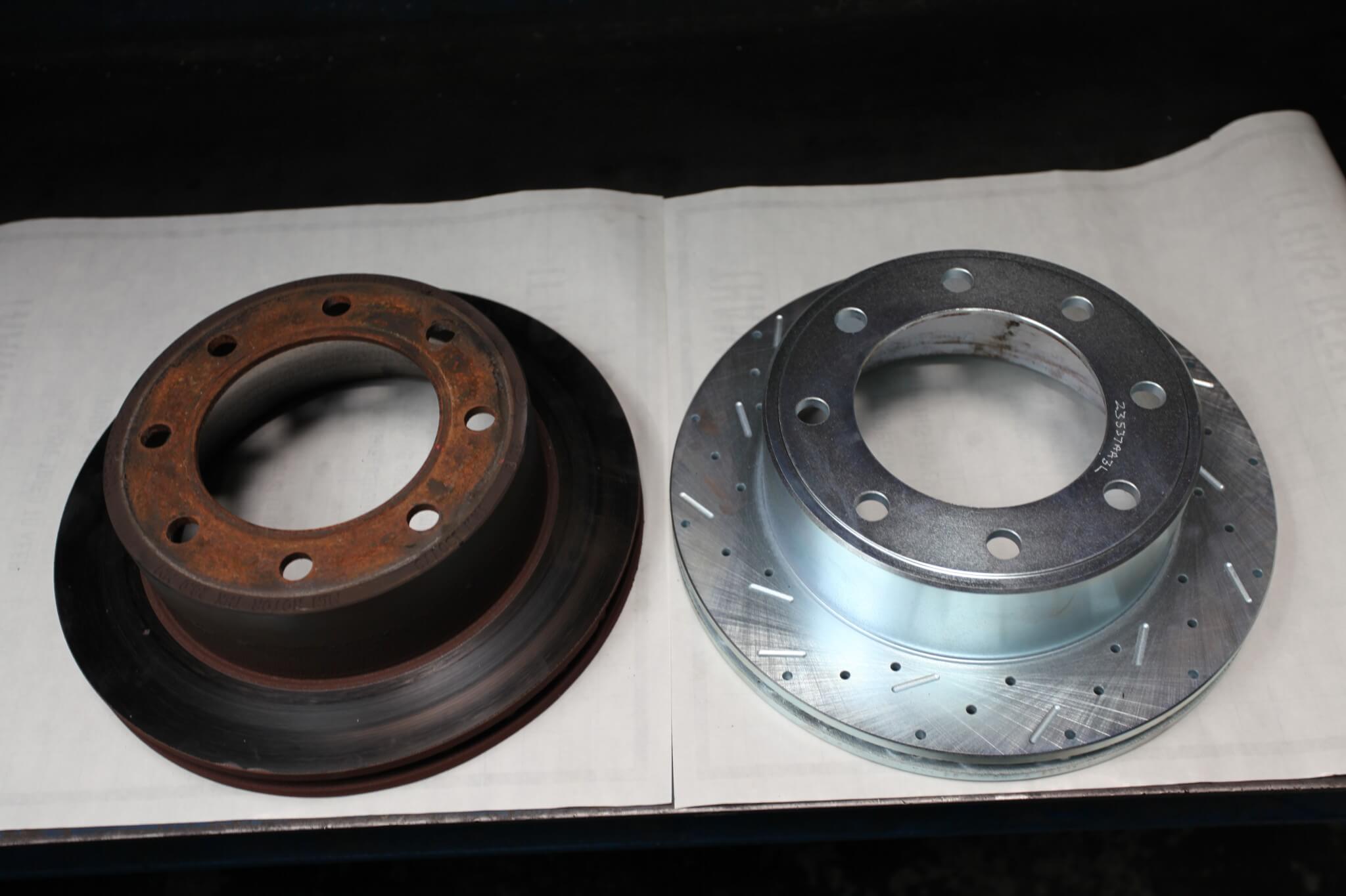 4. The stock OEM brake rotor is seen on the left and the new SSBC rotor is on the right. 